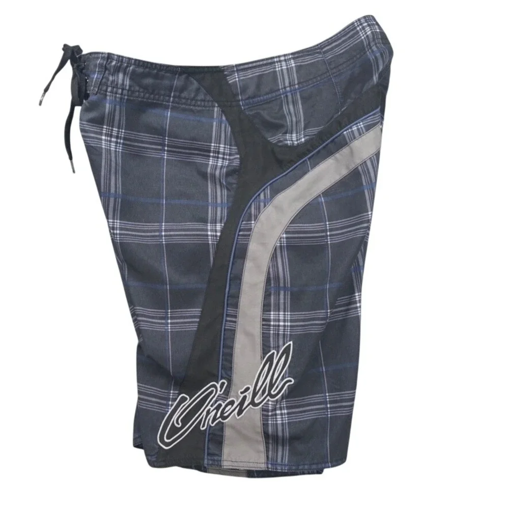 O'Neill Board Shorts Mens 36 Black Plaid Surfing Beachwear Pocket Beach Summer